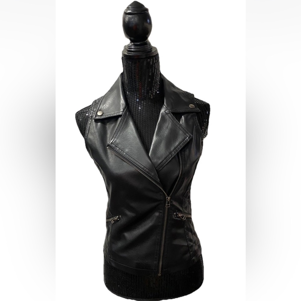 MAX Rave Black Moto Faux Leather Vest Size Small